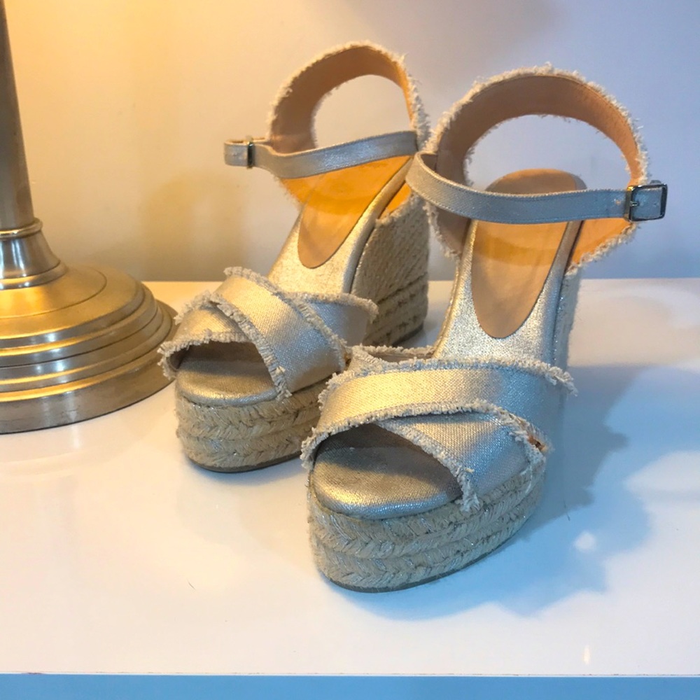 Castaner Bromelia Frayed Wedge Silver Sandal 8